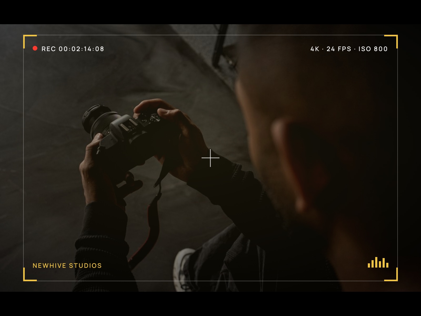 Newhive founder Pravin framed in a camera viewfinder, representing video production